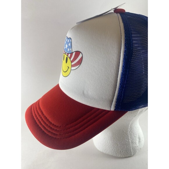 Lot of 10 USA Smiley Face Cowboy Hat Trucker Caps Red White Blue Mesh Snapback - Picture 4 of 5